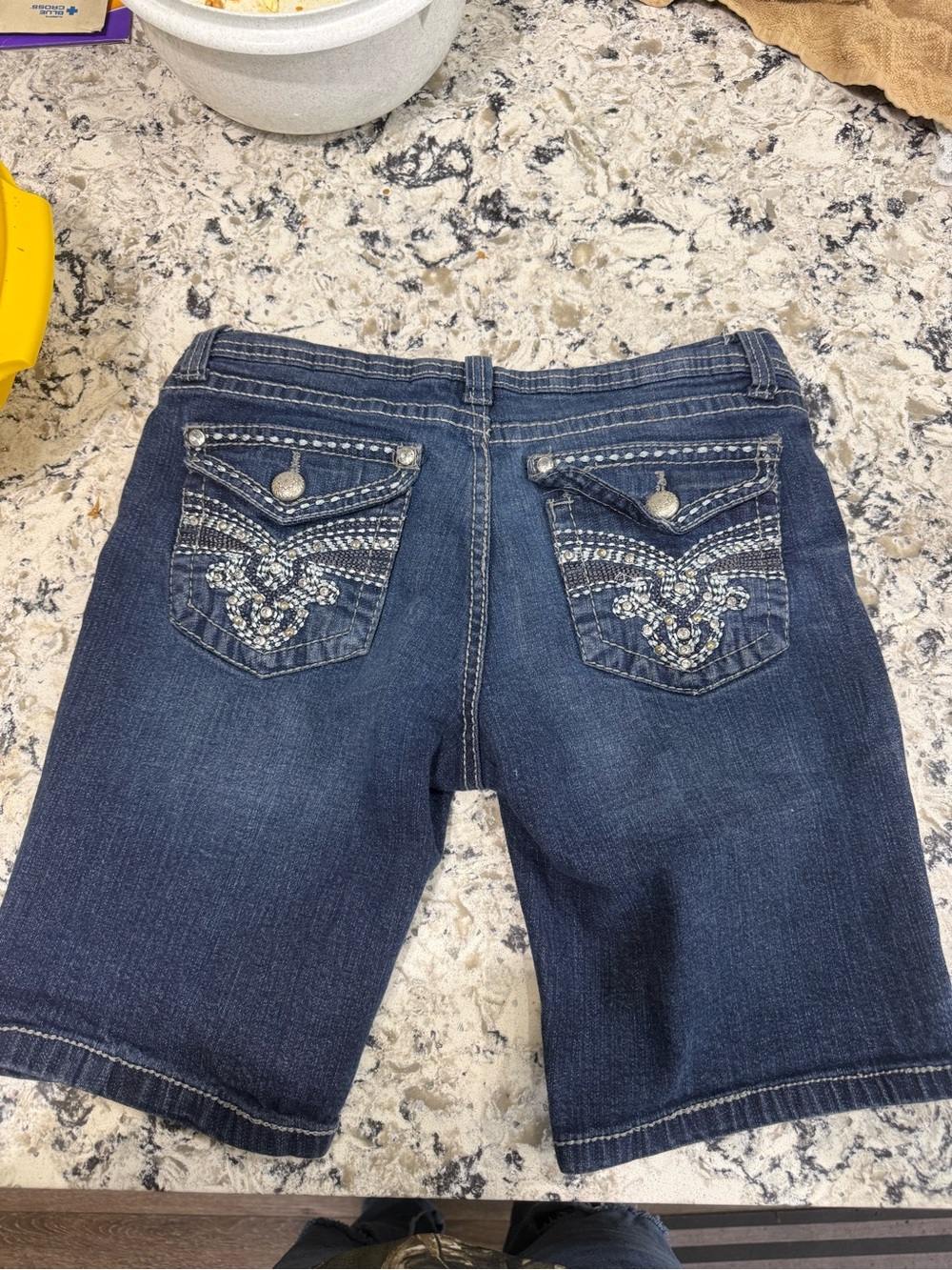 Embellished Dark Blue Women's Denim Bermuda Shorts